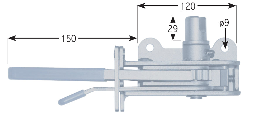 Heavy Duty Curtain Tensioner - CBF Series 40AT, featuring a ø25mm round shaft with a 10mm slot, stainless steel grease nipple, and unique direct drive ratchet.
