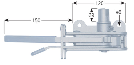 Heavy Duty Curtain Tensioner - CBF Series 40AT, featuring a ø25mm round shaft with a 10mm slot, stainless steel grease nipple, and unique direct drive ratchet.
