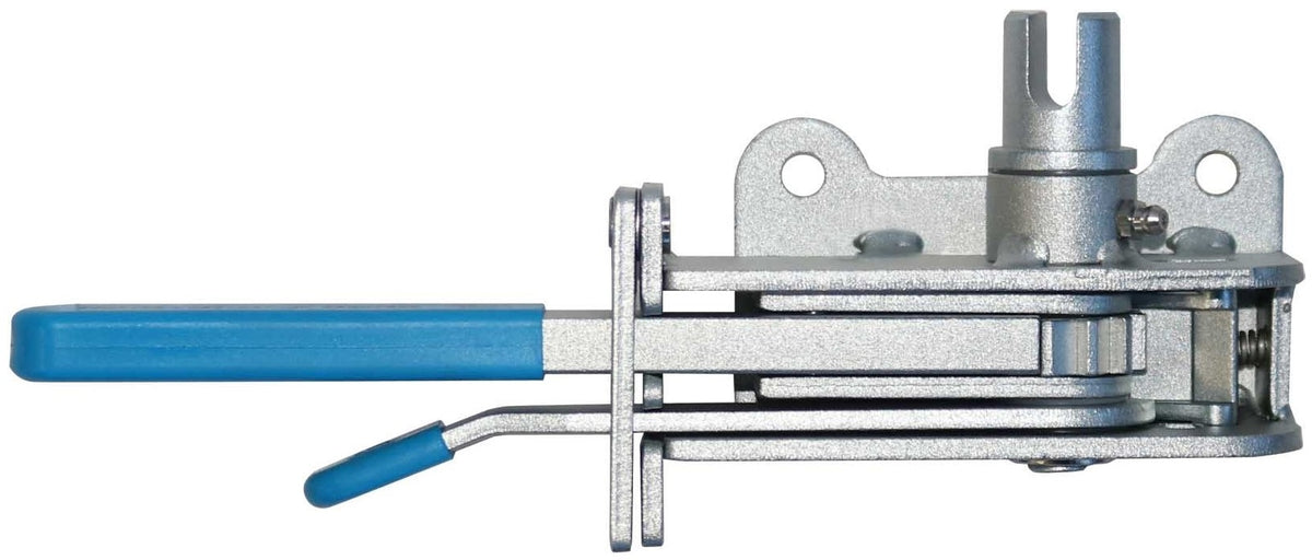 Heavy Duty Curtain Tensioner - CBF Series 40AT with blue handle, metal piece, stainless steel grease nipple, and fixing points for commercial trailer use.