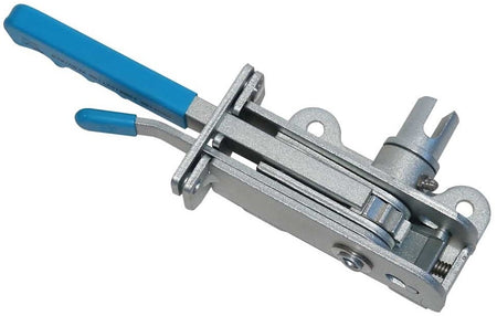 Heavy Duty Curtain Tensioner - CBF Series 40AT, featuring blue-handled metal tool, ø25mm round shaft, stainless steel grease nipple, and Armour-Tech 600 coating.
