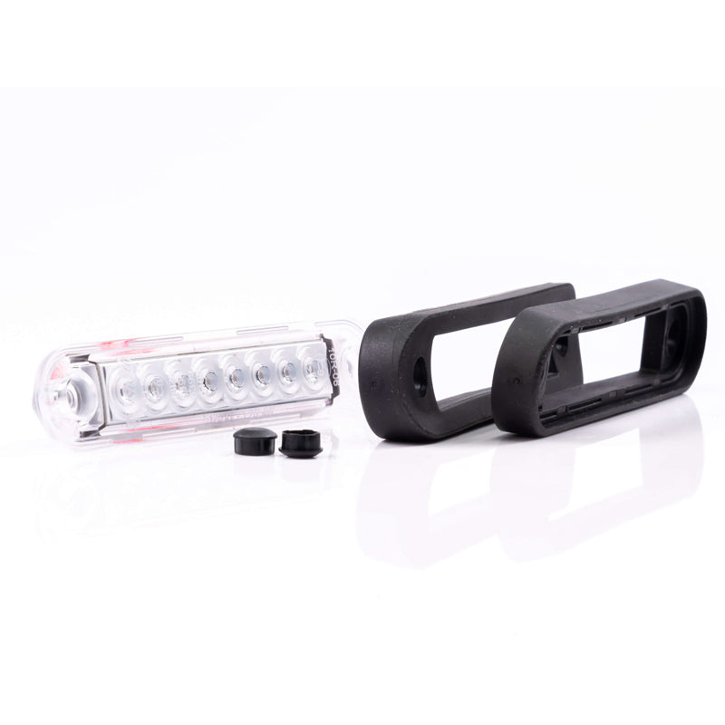 8 LED Long Marker Light, close-up showing its compact design and rubber mount, ideal for easy installation on vehicles like vans and trucks.