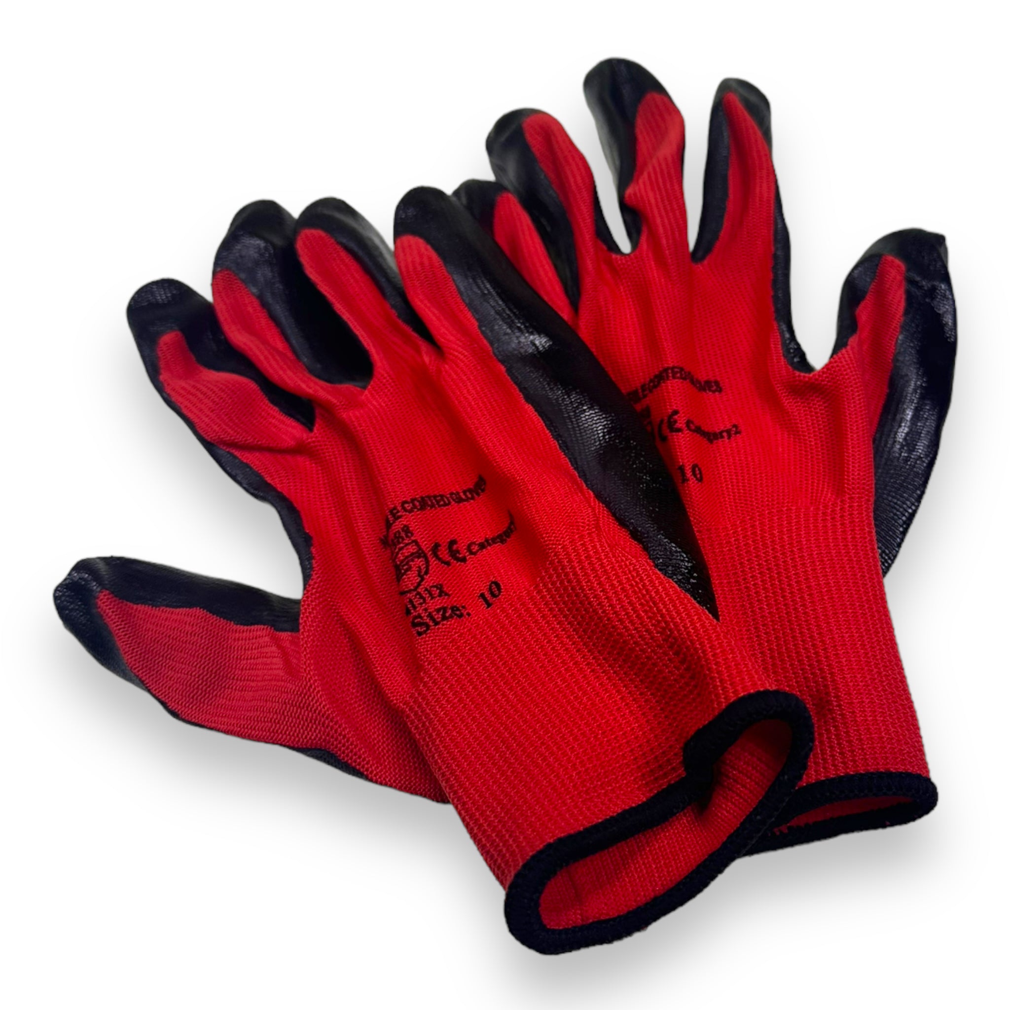 Flexo Grip Nitrile Red and Black Gloves (Size XL) with nitrile palm coating for enhanced dexterity and abrasion resistance, ideal for handling rough materials.