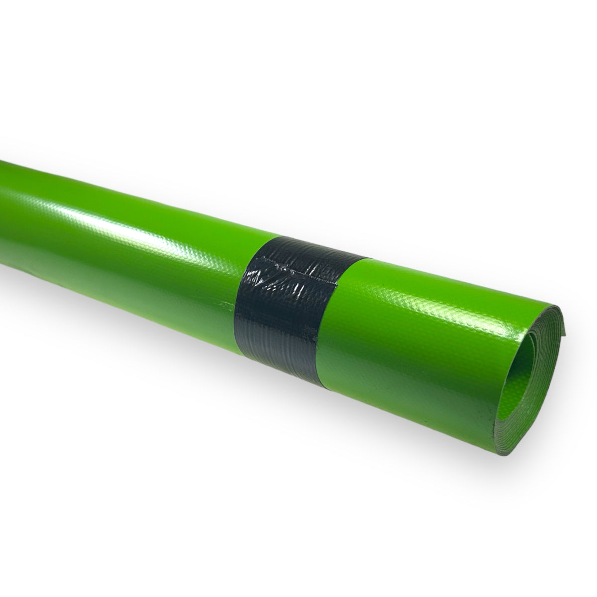Curtain Material: Green PVC tube with black tape, showcasing high-quality 900gsm Panama fabric for commercial trailers, available in 3m x 1m rolls.