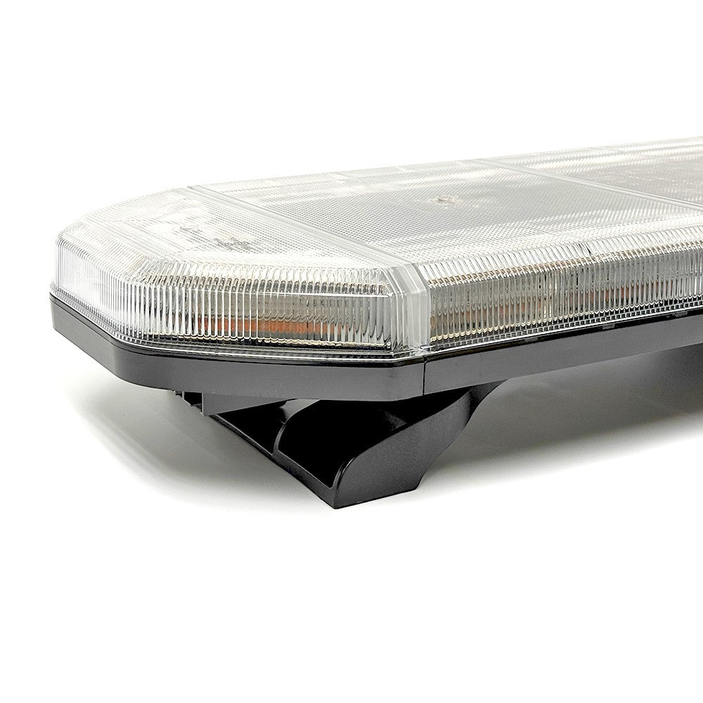 Close-up of the Horizontal LED Amber Warning Lightbar with amber LEDs, showcasing advanced features for vehicle safety.