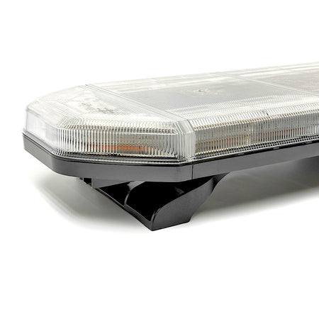 Close-up of the Horizontal LED Amber Warning Lightbar with amber LEDs, showcasing advanced features for vehicle safety.