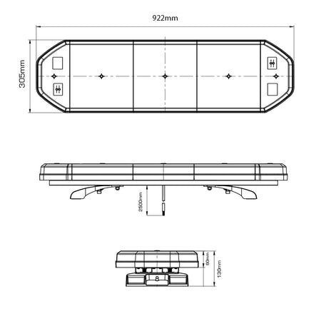 Horizontal LED Amber Warning Lightbar sketch, showcasing its rectangular shape and technical design for commercial vehicle visibility and safety.