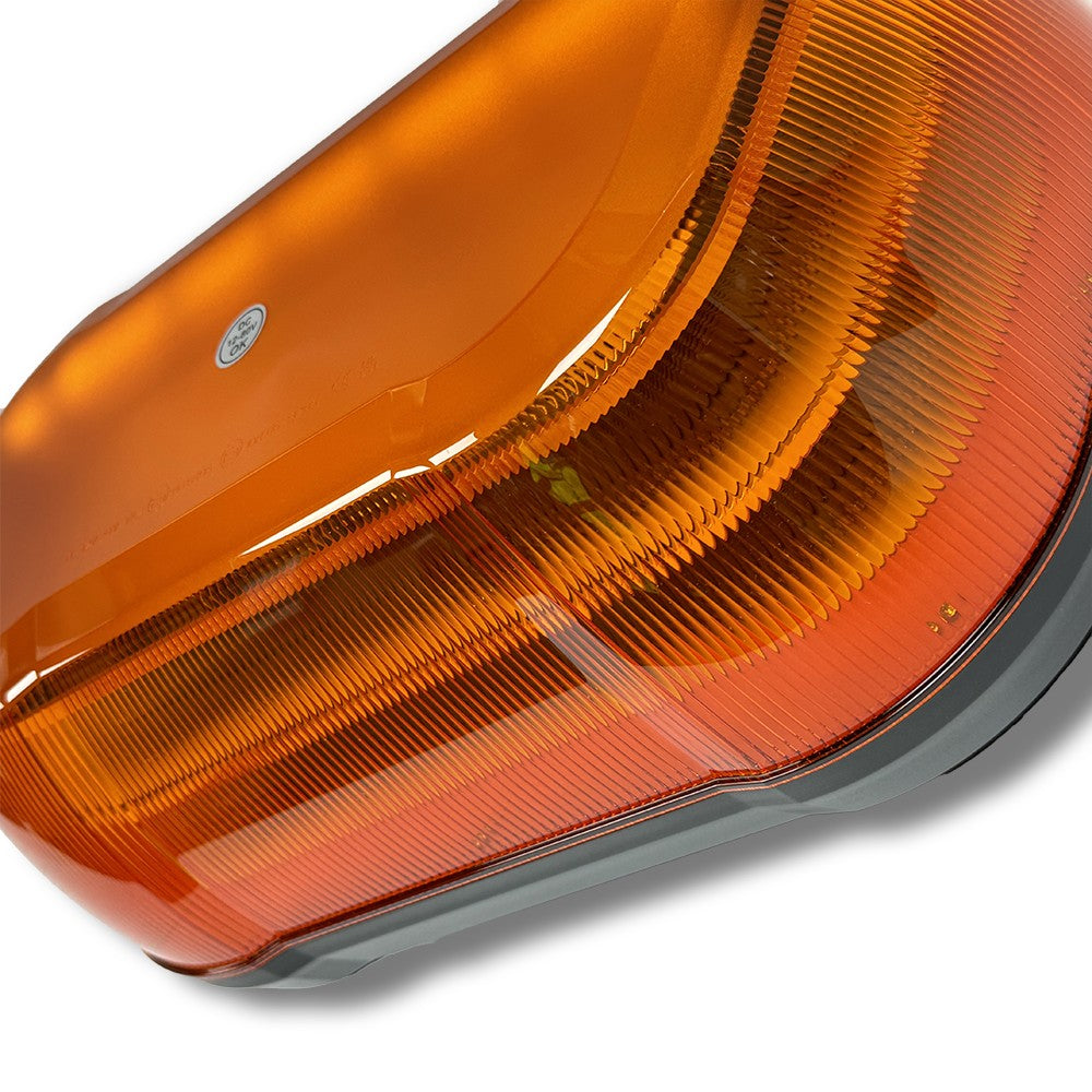 LED High Profile Mini Light Bar for commercial vehicles, featuring aerodynamic design and amber or clear lens options, ideal for efficient and durable illumination.
