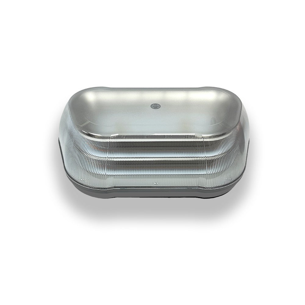 LED High Profile Mini Light Bar with a sleek, aerodynamic design and silver finish, ideal for commercial vehicles, available in amber or clear lens options.