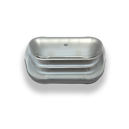 LED High Profile Mini Light Bar with a sleek, aerodynamic design and silver finish, ideal for commercial vehicles, available in amber or clear lens options.