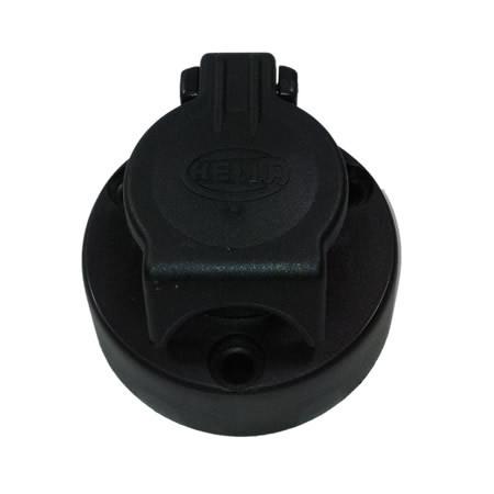 Plastic 3-pin Socket (Female) with a black cover and handle, suitable for commercial trailers and vehicles from Nationwide Trailer Parts Ltd.