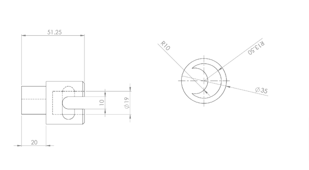 Bottom Cam/Pole Coupler - LHF/RHR: Technical drawing featuring a crescent-shaped component, indicating its use in commercial trailer mechanisms.
