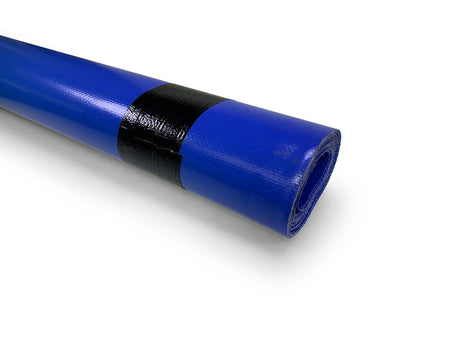 Blue PVC curtainsider material roll, 900gsm, 3x1 meters, suitable for commercial trailers.
