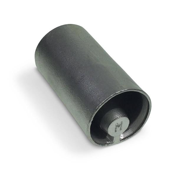 Aluminium Bottom Slot Drive Adaptor for 27mm Curtain Poles, featuring a metal cylinder design, ideal for commercial trailer curtain systems.