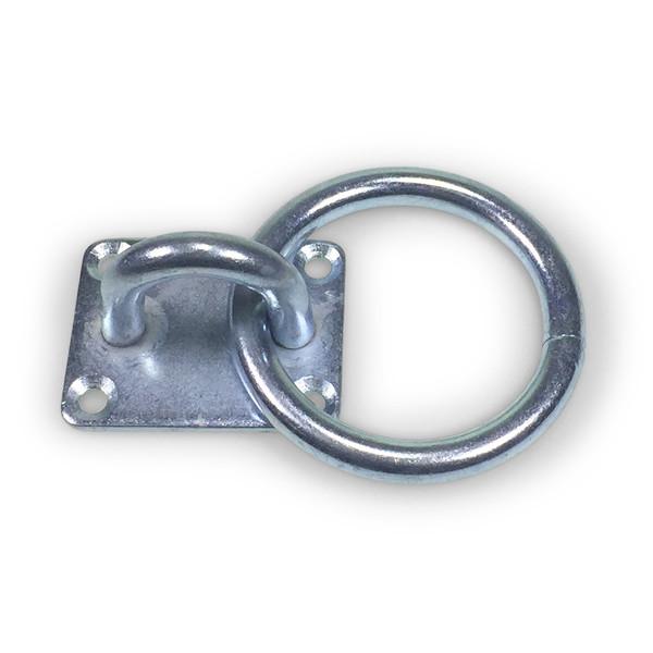 Zinc Plated Lashing Ring, featuring a 65mm x 8mm metal ring with a 50mm x 40mm plate, ideal for securing loads on commercial trailers.