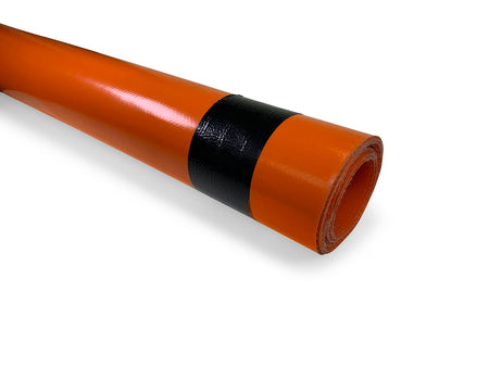 Curtain Material: Roll of durable, high-quality orange and black Panama PVC, ideal for trailers, available in 3m x 1m dimensions.
