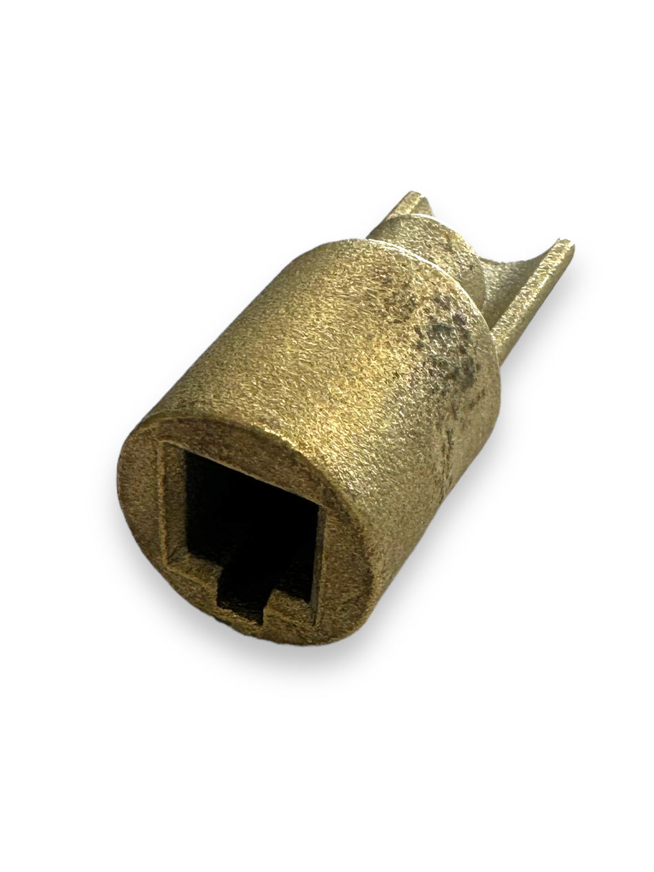 Gold metal bottom pole adapter with square hole, designed to fit 25mm Schmitz Pole; essential for commercial trailer maintenance.