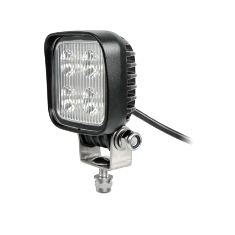 Close-up of the 12W Square Mini Work/Reversing Light, showcasing its robust design with four LEDs, ideal for harsh environments and approved for commercial trailer use.