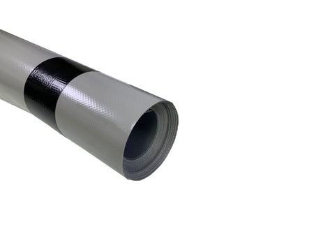 Curtain Material: Close-up of a black and white striped roll, showcasing durable 900gsm Panama PVC, ideal for commercial trailer curtain sides.