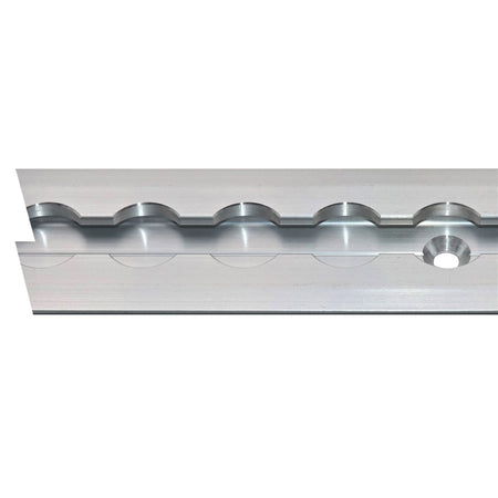 Recessed Captive Track for commercial vehicles, close-up view showing metal surface and pre-drilled holes, suitable for floor or wall mounting.