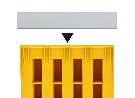 Folding Large Wheel Chock with steel insert grip strip, featuring a robust, foldable yellow thermoplastic design and six deep recesses for secure vehicle stabilisation.