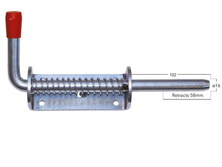 Spring Loaded Bolt (16mm diameter) featuring a metal rod with a screw and spring, designed for commercial vehicle and HGV trailer applications.