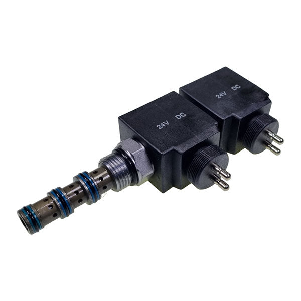 4/3 Valve 24V HACO (V083.24) electrical device, featuring black plugs and cables, designed for Dhollandia, a component for commercial trailer parts.