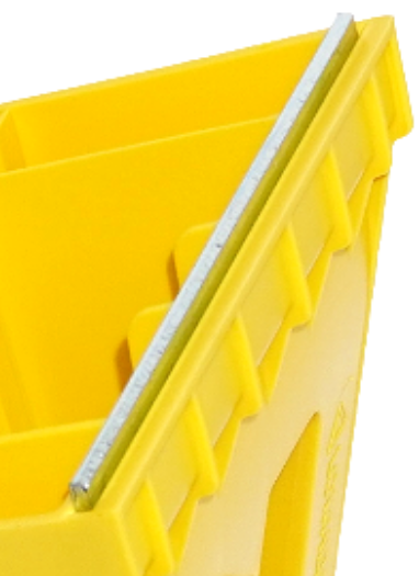 Small Wheel Chock with Steel Insert Grip Strip, size L383mm x W160mm x H190mm, shown with a front-mounted label holder. Holders sold separately.