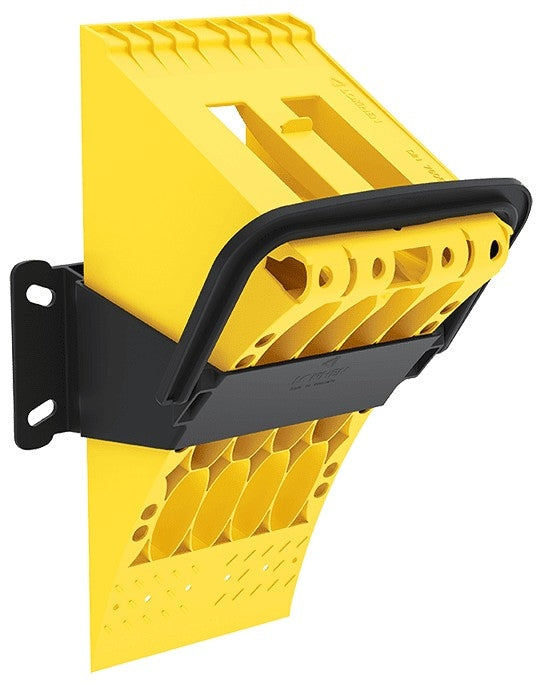 Large Wheel Chock Holder with snap-lock fixing, 184mm x 194mm x 128mm, featuring four slotted fixing holes for secure attachment, suitable for NTP-0668, by Nationwide Trailer Parts.