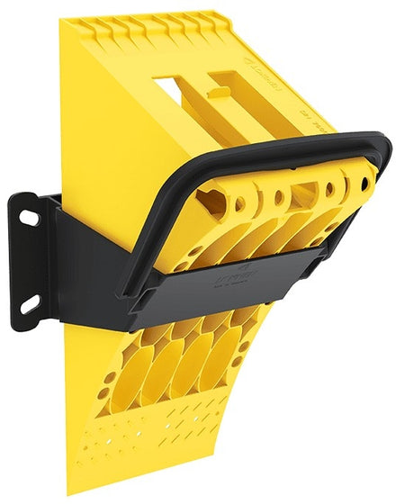 Large Wheel Chock Holder with snap-lock fixing, 184mm x 194mm x 128mm, featuring four slotted fixing holes for secure attachment, suitable for NTP-0668, by Nationwide Trailer Parts.