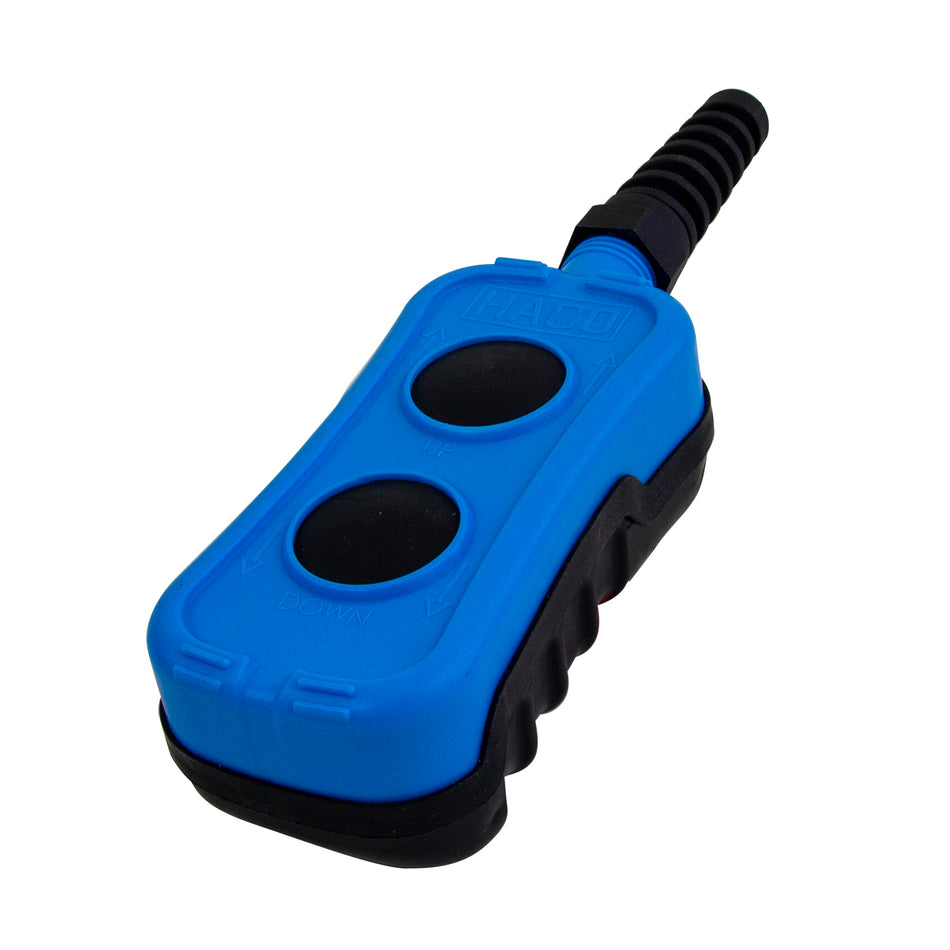 Control box 2-button DM HACO, designed to fit Ratcliff 2651-041-7, shown with two buttons, suitable for commercial tail lifts.
