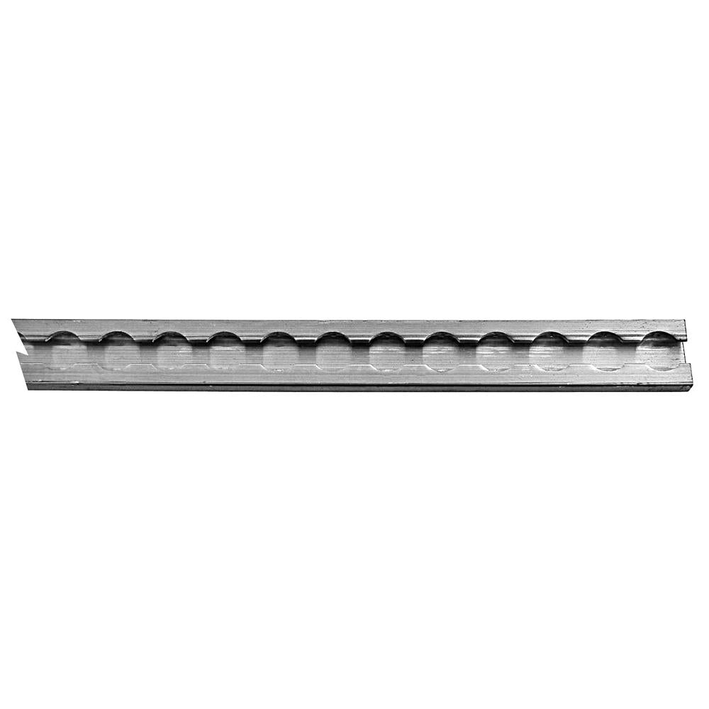 Close-up of Aluminium Captive Floor Track with pre-drilled ø20mm holes for commercial vehicles, showcasing precision engineering and durability in transport solutions.