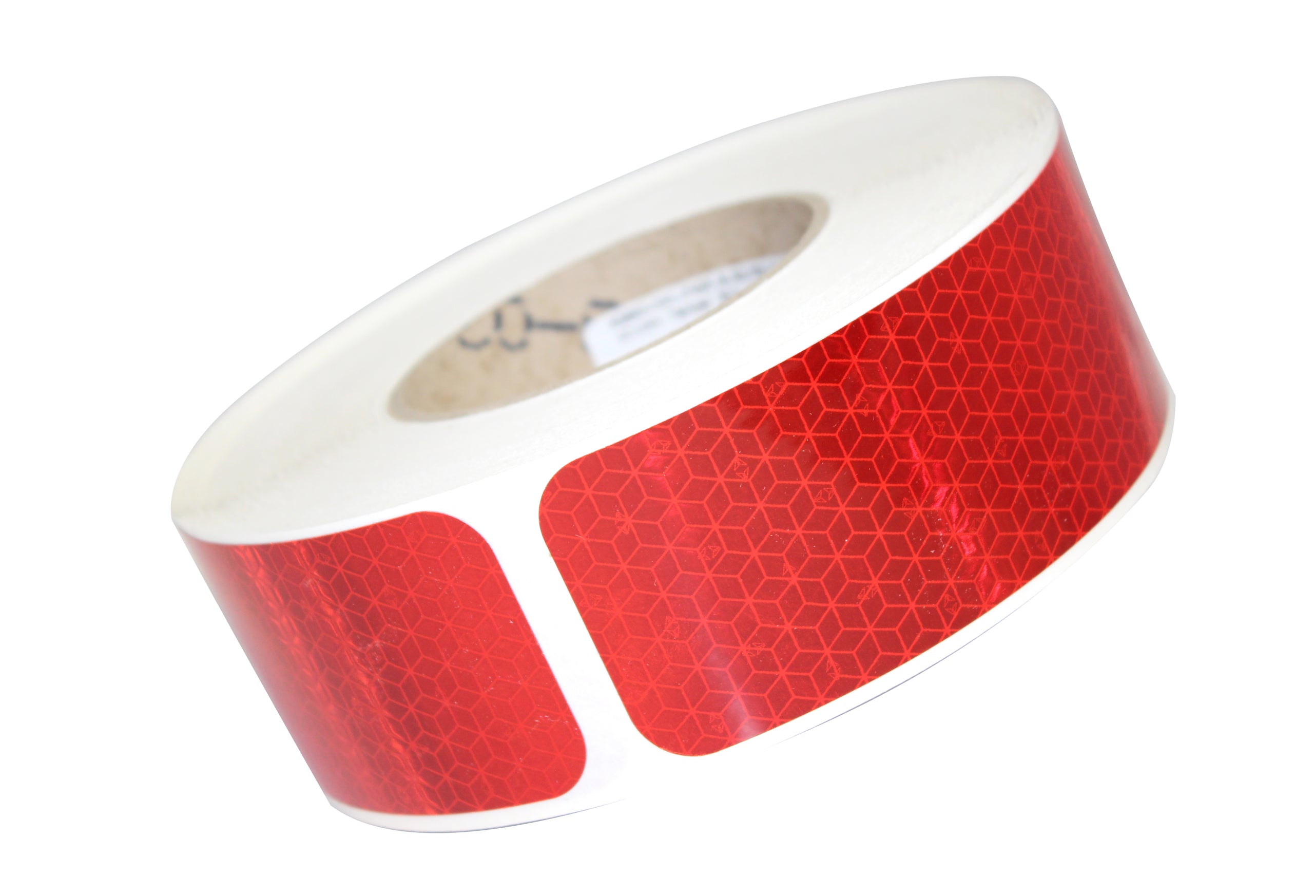 Red Conspicuity Tape (Rigid Grade - Segmented for Tankers) - 50 Metre Roll, featuring a honeycomb pattern, ideal for circular applications with superior adhesion.
