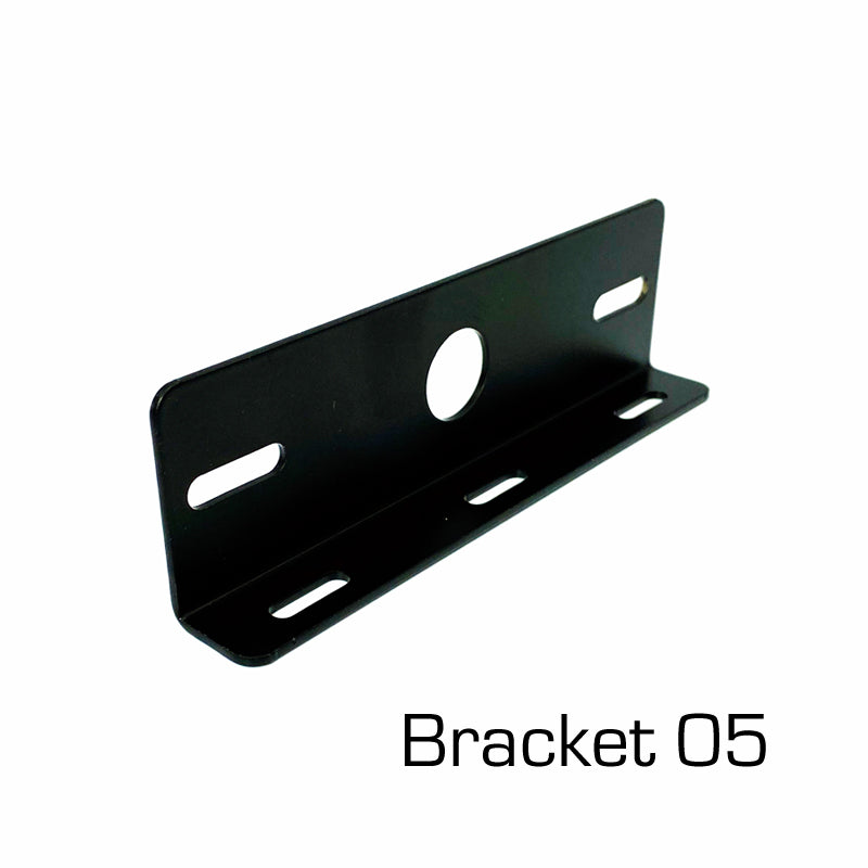 Mounting Bracket For Directional Lights (L-Shape), black metal with multiple holes, suitable for various mounting sizes, ideal for trailer and vehicle installations.