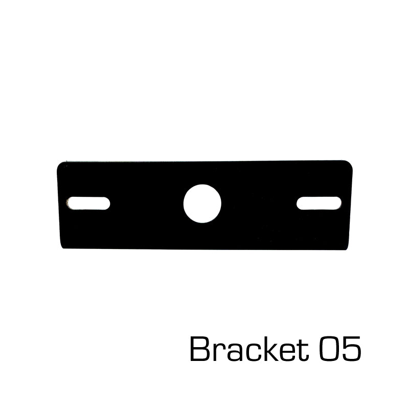 Mounting Bracket For Directional Lights (L-Shape) with a central cable hole, compatible with various models, shown with mounting hole range details.
