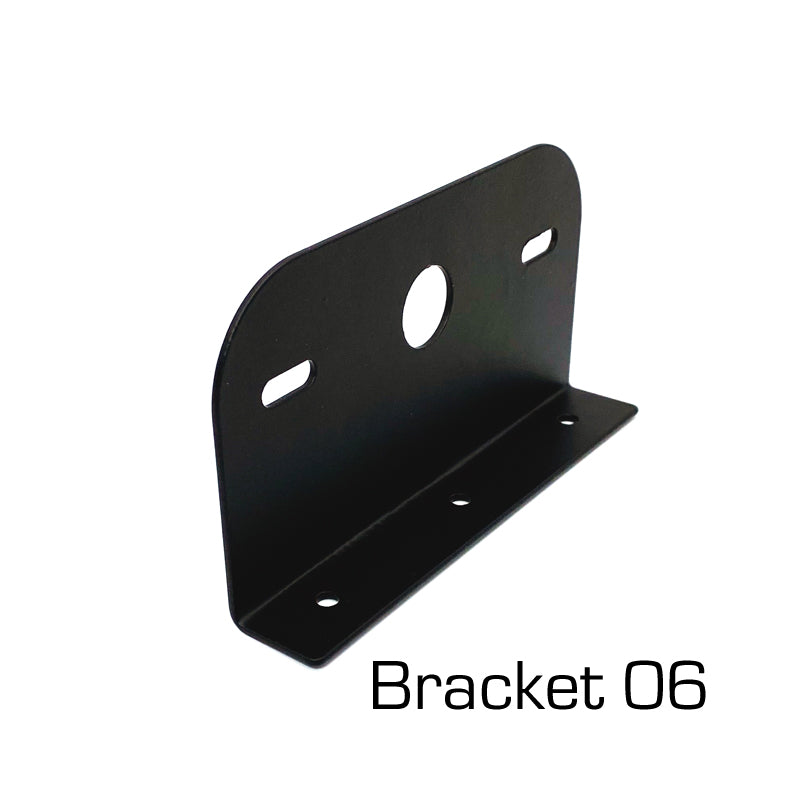 Mounting Bracket For Directional Lights (L-Shape), black metal with multiple holes, available in three sizes for various NTP models.