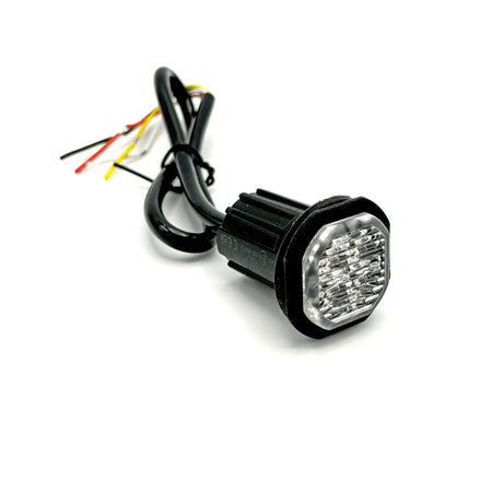 Button Blast LED Warning Lights - Amber (Pair), close-up showing compact design with high-powered LEDs, ideal for versatile vehicle installations like bumpers and grills.