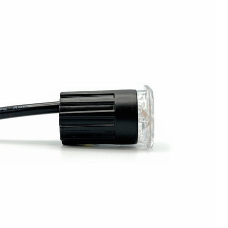 Button Blast LED Warning Lights - Amber (Pair) featuring a black cable with plastic cap, ideal for versatile vehicle mounting with high-powered LEDs.
