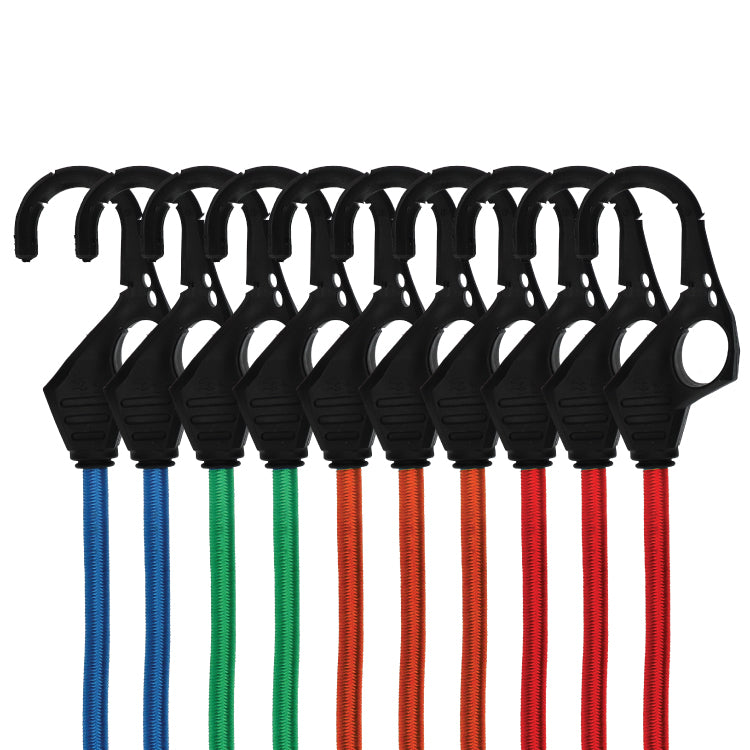 10 Pack of Bungee Cords with Hooks: Four lengths, durable elastic, finger-friendly hooks. Ideal for securing loads. Fast UK delivery from Nationwide Trailer Parts Ltd.