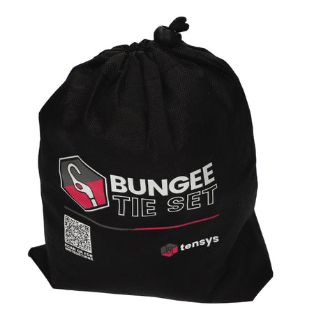 10 Pack of Bungee Cords with Hooks in a labelled pouch. Multi-sized, UV-resistant, high-strength cords with finger holes for safety. Ideal for securing loads.