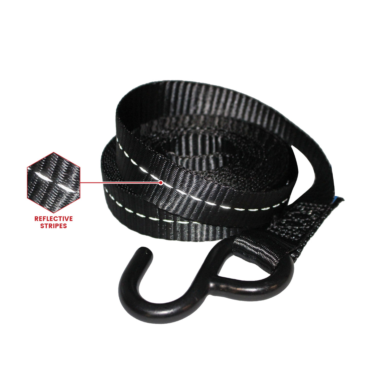 25mm wide, 800kg Premium Ratchet Strap with Soft Grip Moulded Handle and 'S' Hook Ends, ideal for load restraint in commercial trailers. Pack of 4.