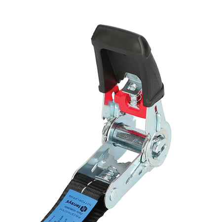 Premium 25mm wide, 250kg 5m endless ratchet strap with soft grip moulded handle, showcasing durable polyester webbing and metal components, pack of 4.