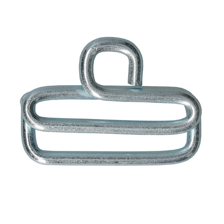 Strap Slide Adjuster for Roof Mounted Bungee Systems, featuring a silver metal clip for adjustable and fixed strap positions on commercial trailers.