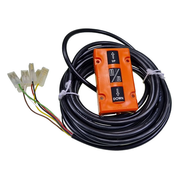 Wander Lead 3 Button Selector featuring a close-up of an orange switch with cable, designed for precise up, down, and selection control in commercial vehicles.