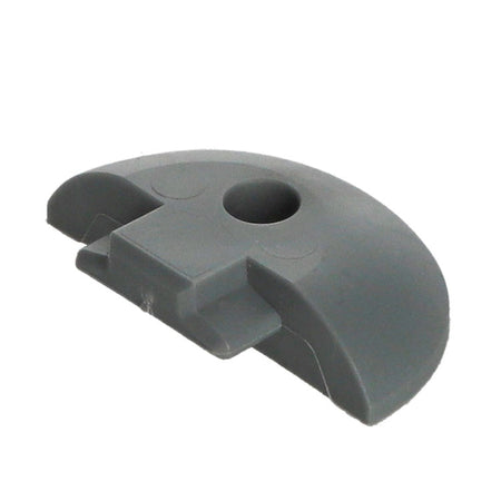 Extruded Aluminium Captive Track End Cap: Dark-grey, half-cylinder plastic cap with a 3.2mm fixing hole and rectangular tab for flush fitting to NTP-0530 track.