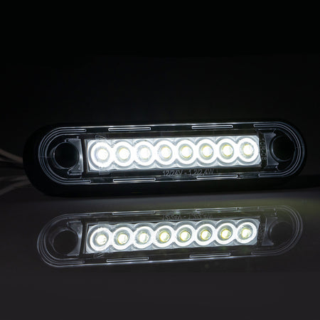 8 LED Long Marker Light, close-up view, showcasing its sleek design ideal for vans and trucks, emphasizing easy installation and durable construction.