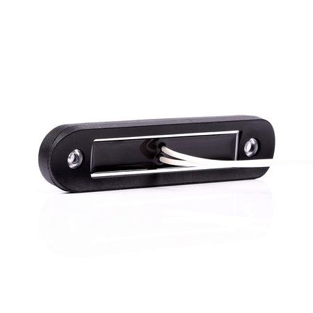 8 LED Long Marker Light, black rectangular design, features white wire. Suitable for vehicle mounting, includes rubber mounts, IP68 weather resistance, easy installation for commercial use.