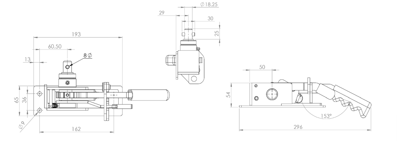 R45DW Curtain Side Ratchet Tensioner technical drawing, designed for SDC Trailers, depicted in a detailed schematic.