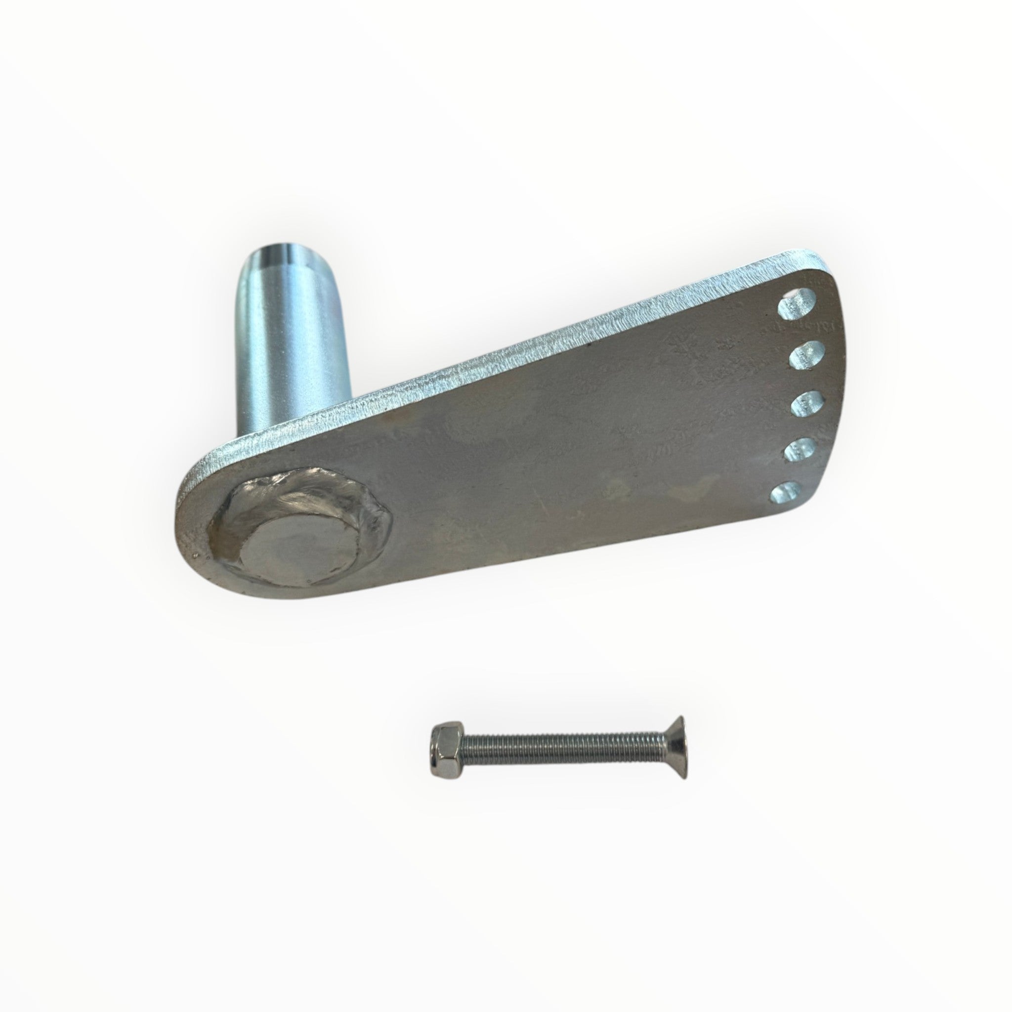 O/S 9/16 Hinge Pin Assy, TL, Ext. L.Tab includes a welded bracket with five countersunk holes and a matching machine screw, ideal for tail lifts.