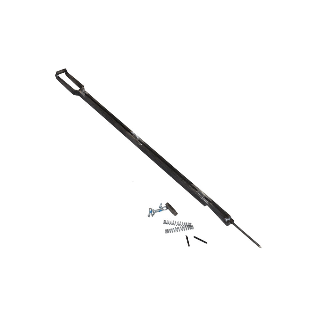 Load Safety Device Assy for TL1000/DOMK2 & DT1000MK2, featuring a black rod with hardware: springs, pins, and latch for secure tail lift installation.