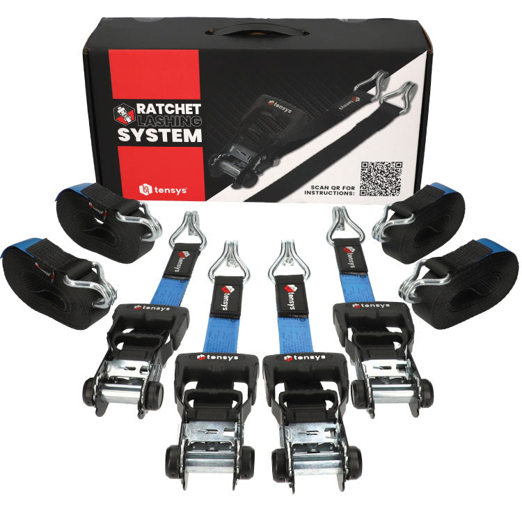 4 Pack Premium Tie Down Straps: 6m x 35mm, 2,000kg strength, with padded handles and claw hook ends for secure cargo lashing.